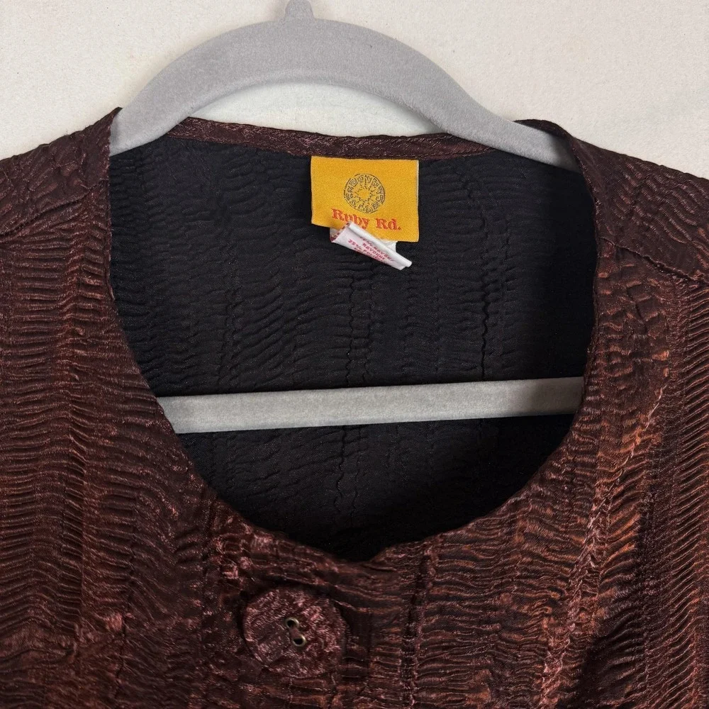 Ruby Rd Jacket Womens 12 Brown‎ Textured Button Front 3/4 Sleeve Lined Career